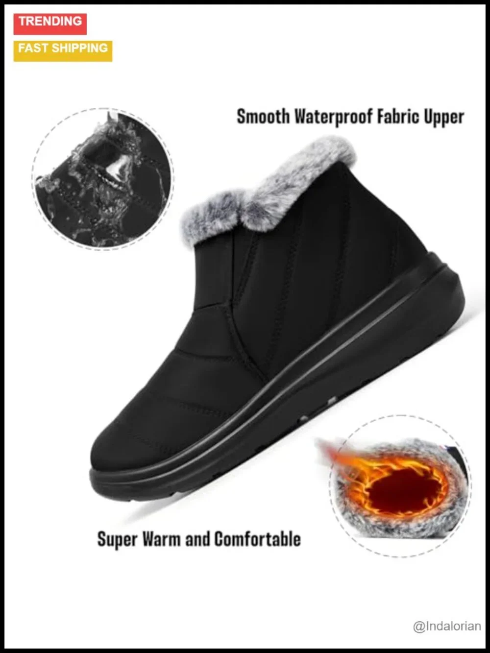 Slip On Ankle Fur Lined Warm Winter Boots Waterproof Insulated Non-Slip